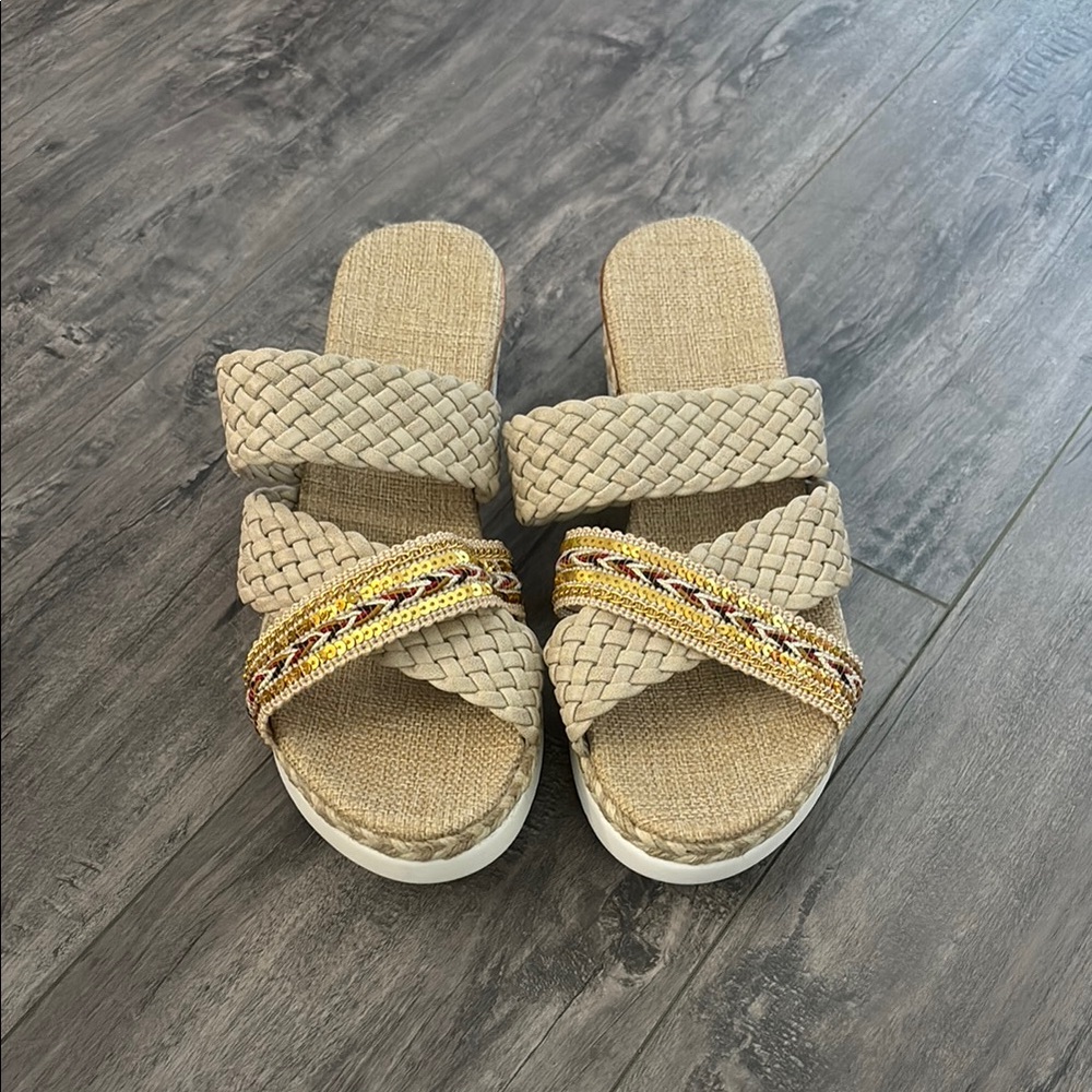 Stylish Beige Woven Women's Sandals